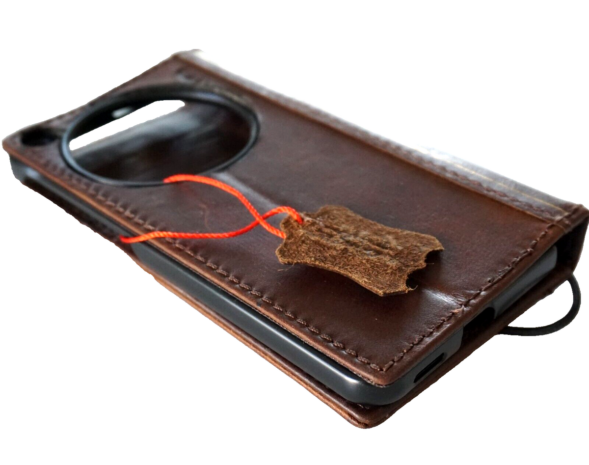 Handmade genuine leather phone case by DAVISCASE for OnePlus 15, 13, 12, vintage open wallet style with full grain leather.