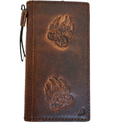 Genuine leather phone case for iPhone 11-15 Pro Max, handcrafted vintage-style wallet with credit card slots, tiger stamping, and animal motif.