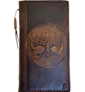 Handmade genuine leather Galaxy Z Fold phone case with vintage Tree of Life design, features credit card slots and protective cover.
