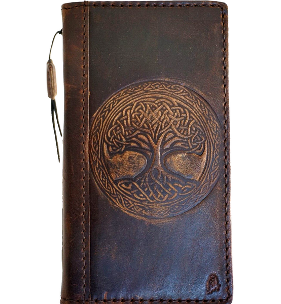 Genuine Leather For Galaxy Case Z Fold 3 4 5 6 7 Wallet Book Vintage Style Credit Card Slots Cover Art Diy The Tree Of Life