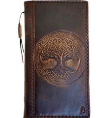 Genuine Leather For Galaxy Case Z Fold 3 4 5 6 7 Wallet Book Vintage Style Credit Card Slots Cover Art Diy The Tree Of Life