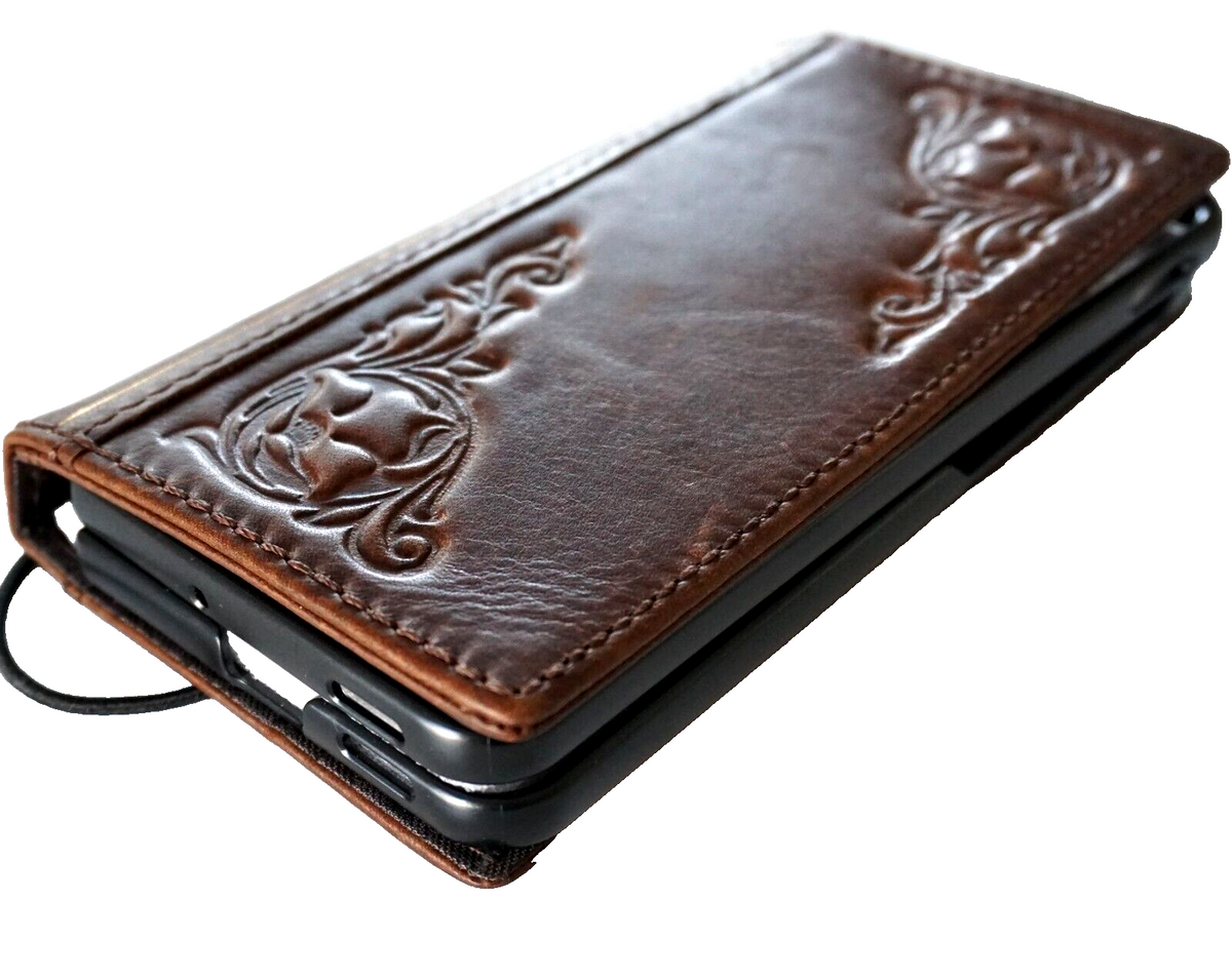 Handmade genuine leather phone case for OnePlus 15, 13, 12, vintage open wallet style with full grain leather by DAVISCASE