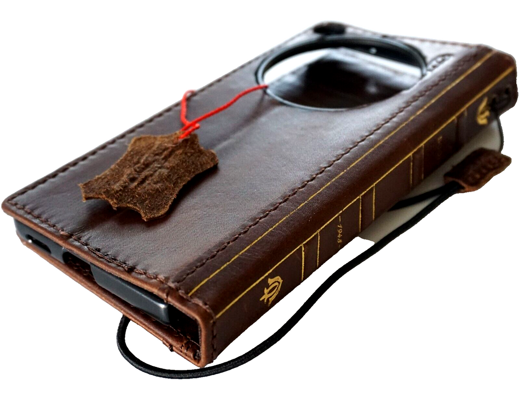 Handmade leather phone case for OnePlus 15, 13, 12, vintage-style open wallet cover by DAVISCASE with full grain leather.