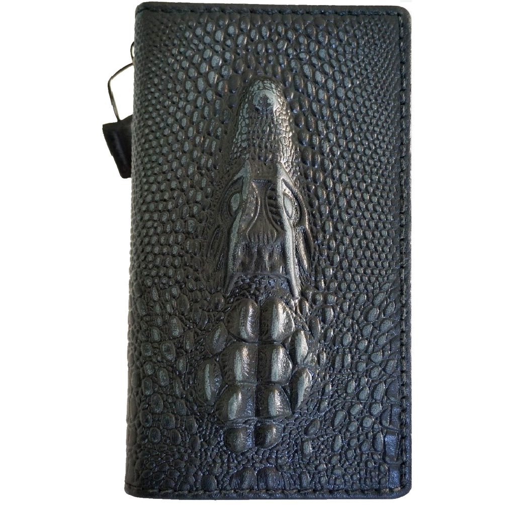 Handmade genuine leather wallet case for Galaxy Z Fold 3-8, crocodile style, from DAVISCASE, featuring a luxurious, handcrafted design.