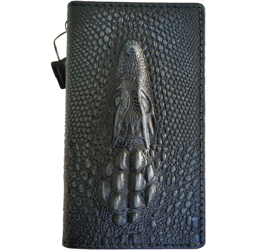 Handmade genuine leather wallet case for Galaxy Z Fold 3-8, crocodile style, from DAVISCASE, featuring a luxurious, handcrafted design.