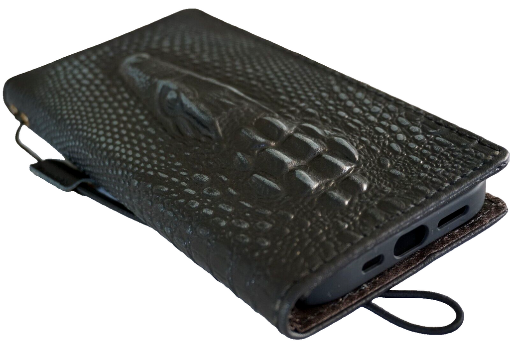 Handmade genuine leather Galaxy Z Fold wallet case with crocodile style design, crafted by DAVISCASE for models 3 to 8.