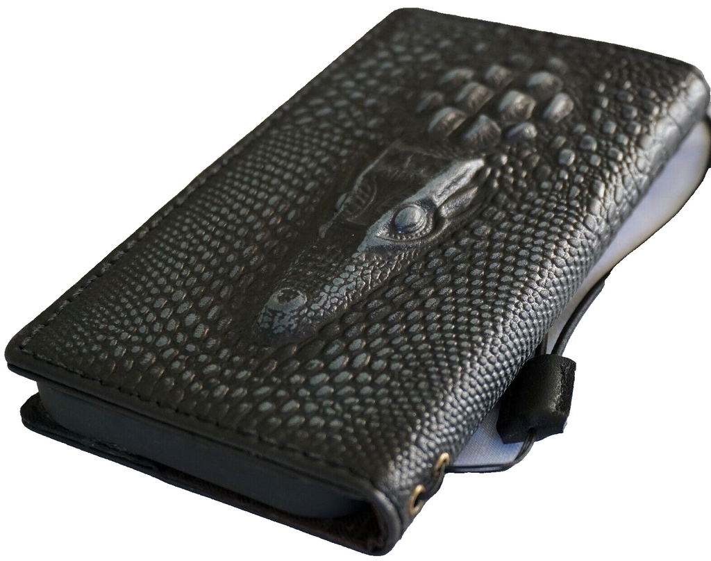 Handmade genuine leather wallet phone case for Galaxy Z Fold 3-8, crocodile style, featuring a luxury, handcrafted design by DAVISCASE.