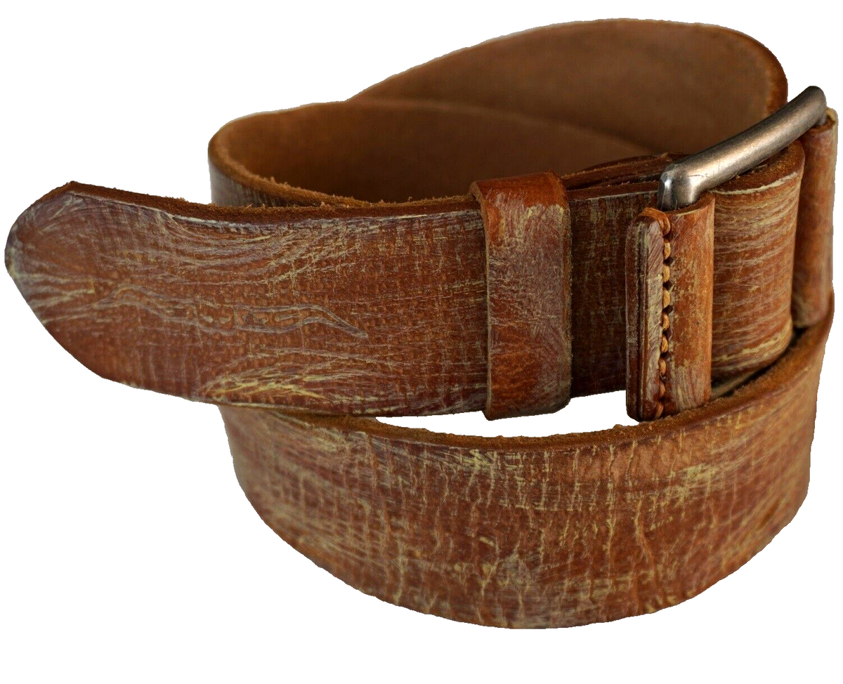 Genuine handmade leather belt for men and women with vintage distressed finish, classic design, available in multiple sizes.