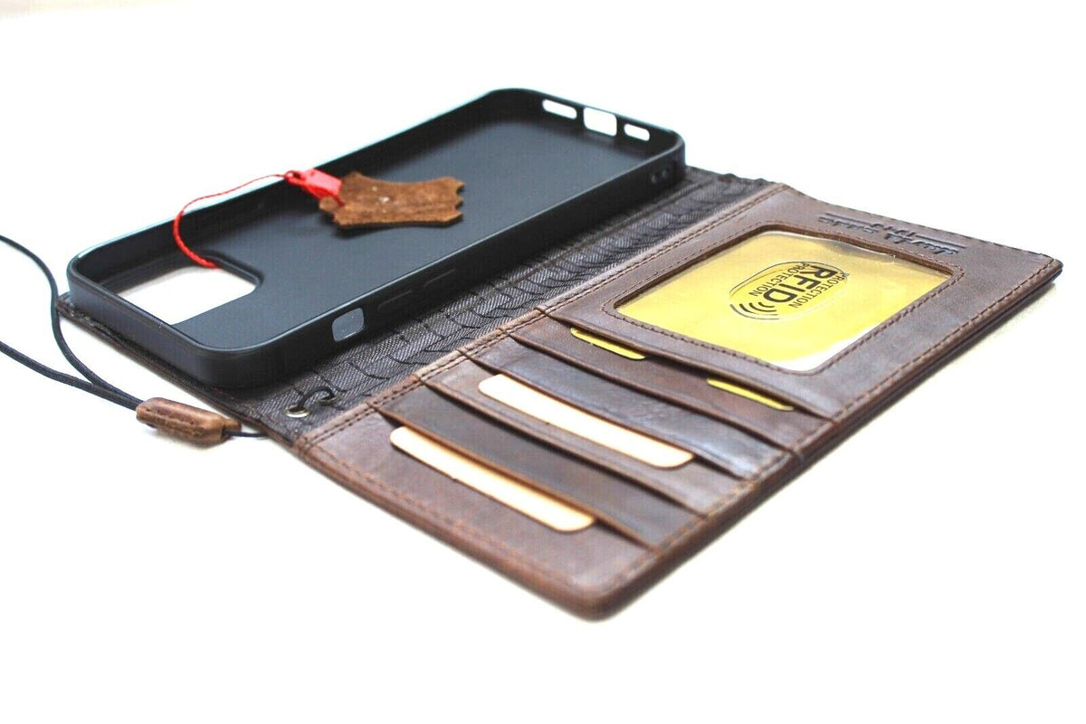 Handmade genuine leather phone case for Samsung Galaxy S and Z Fold series with wallet and crocodile style texture by DAVISCASE.