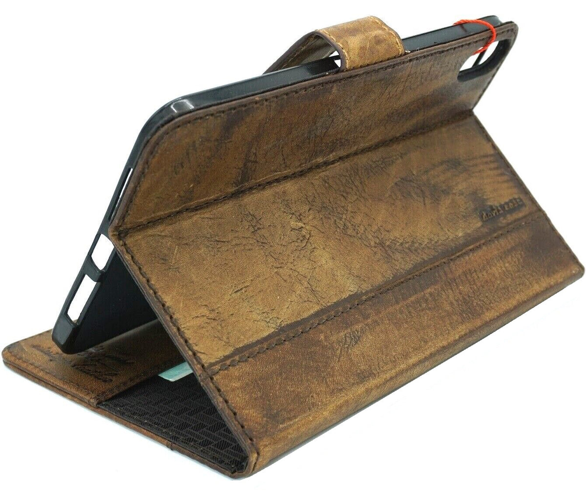 Genuine leather DAVISCASE cover for Apple iPad Mini 7th Gen, handcrafted with card slots and durable design in black.