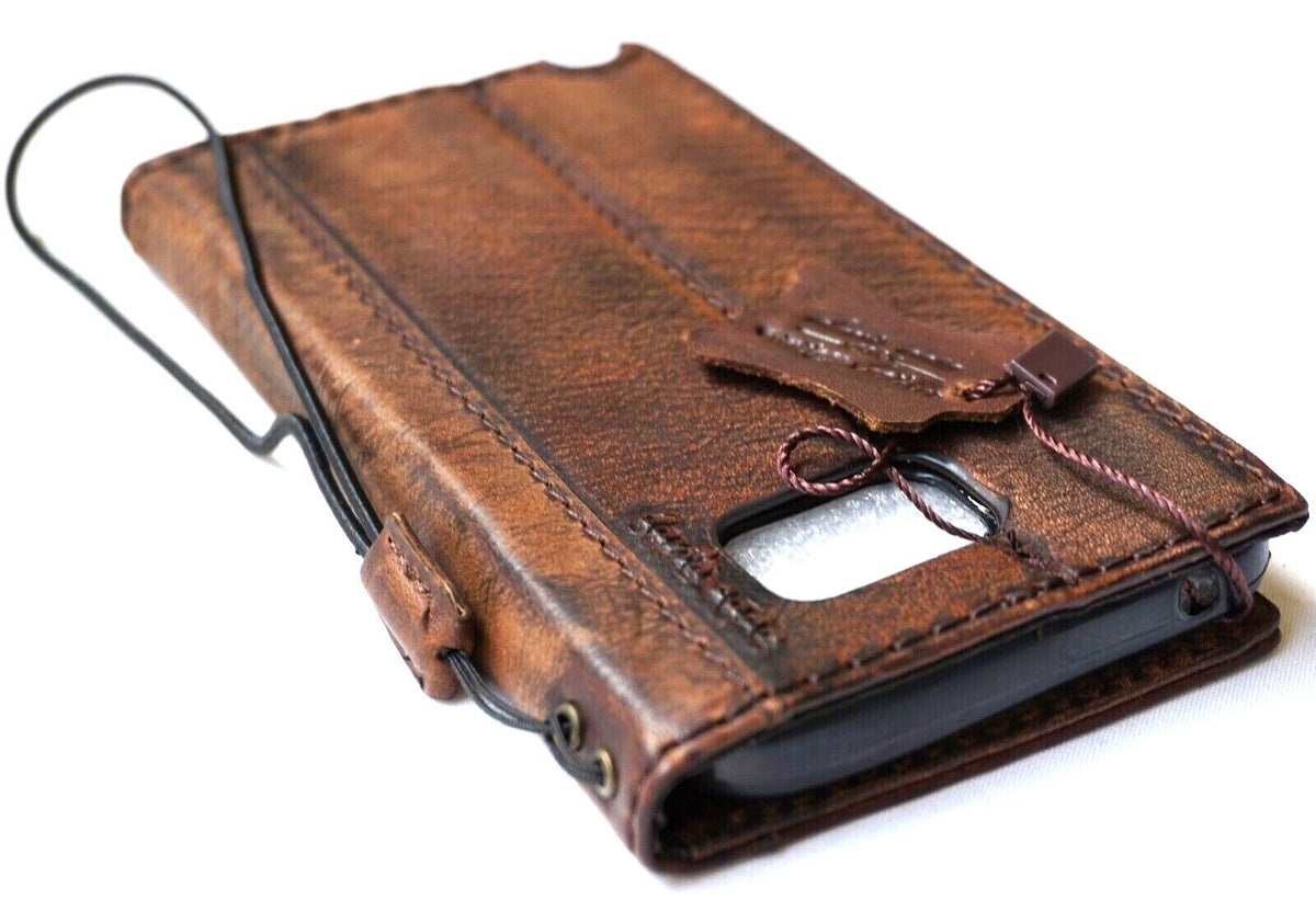 Handmade genuine leather phone case for iPhone models 12 to 17 Pro Max, vintage style wallet cover by DAVISCASE.