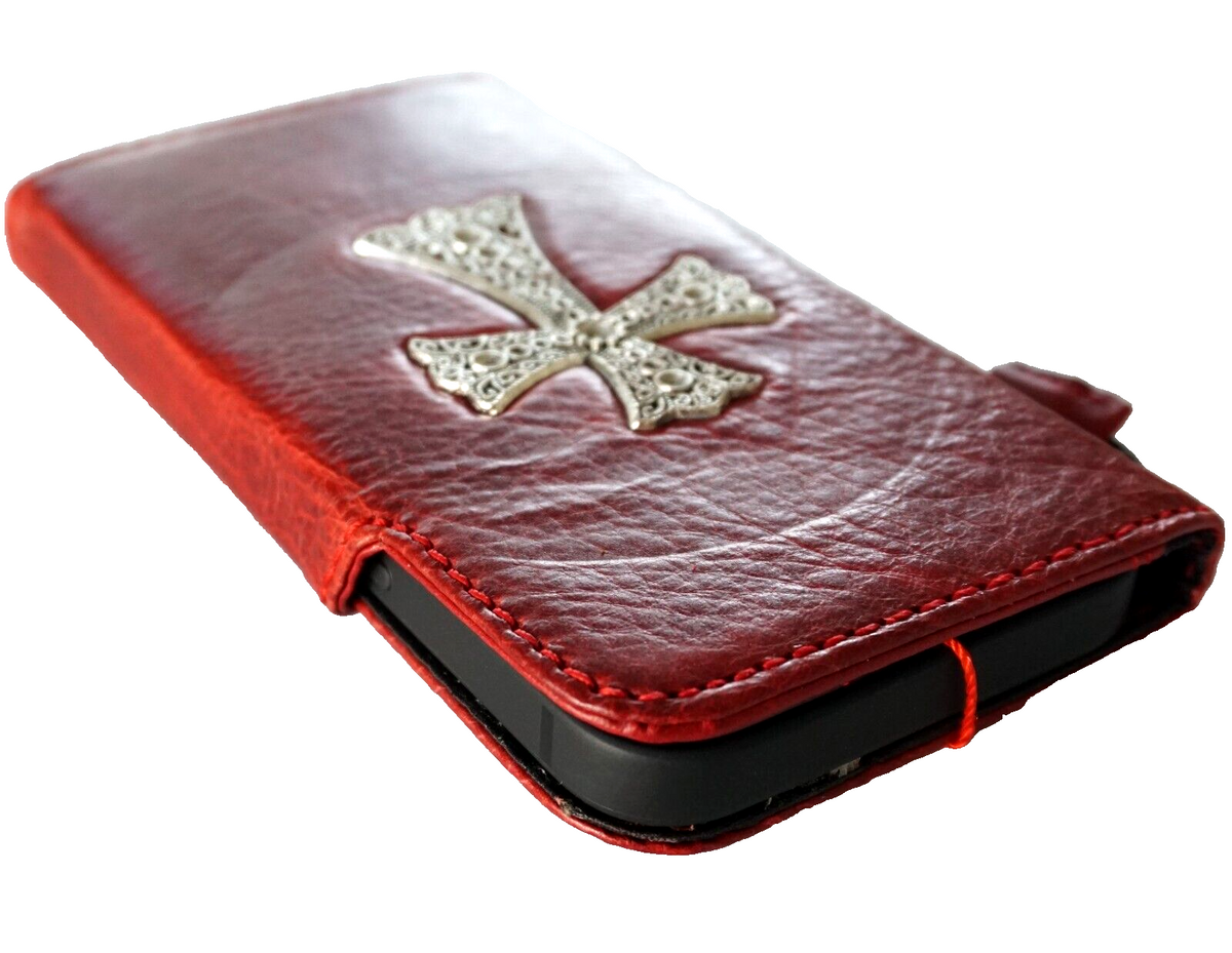 Handmade genuine leather case for Samsung Galaxy S24 Ultra with magnetic closure, red wine color, and rubber holder by DAVISCASE