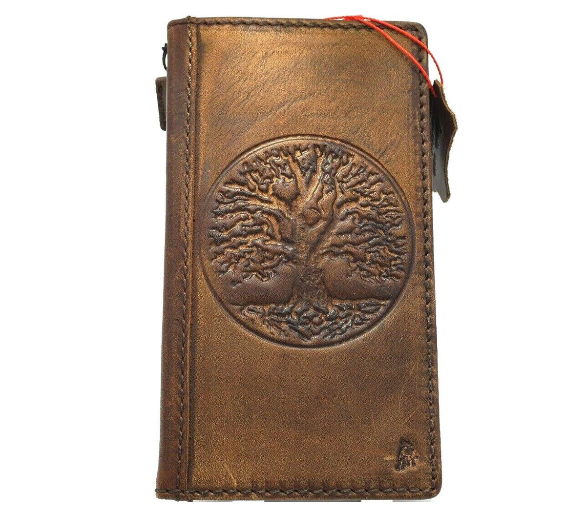 Genuine leather book wallet case for Google Pixel 7 Pro by DAVISCASE, featuring Tree of Life design and wireless charging capability.