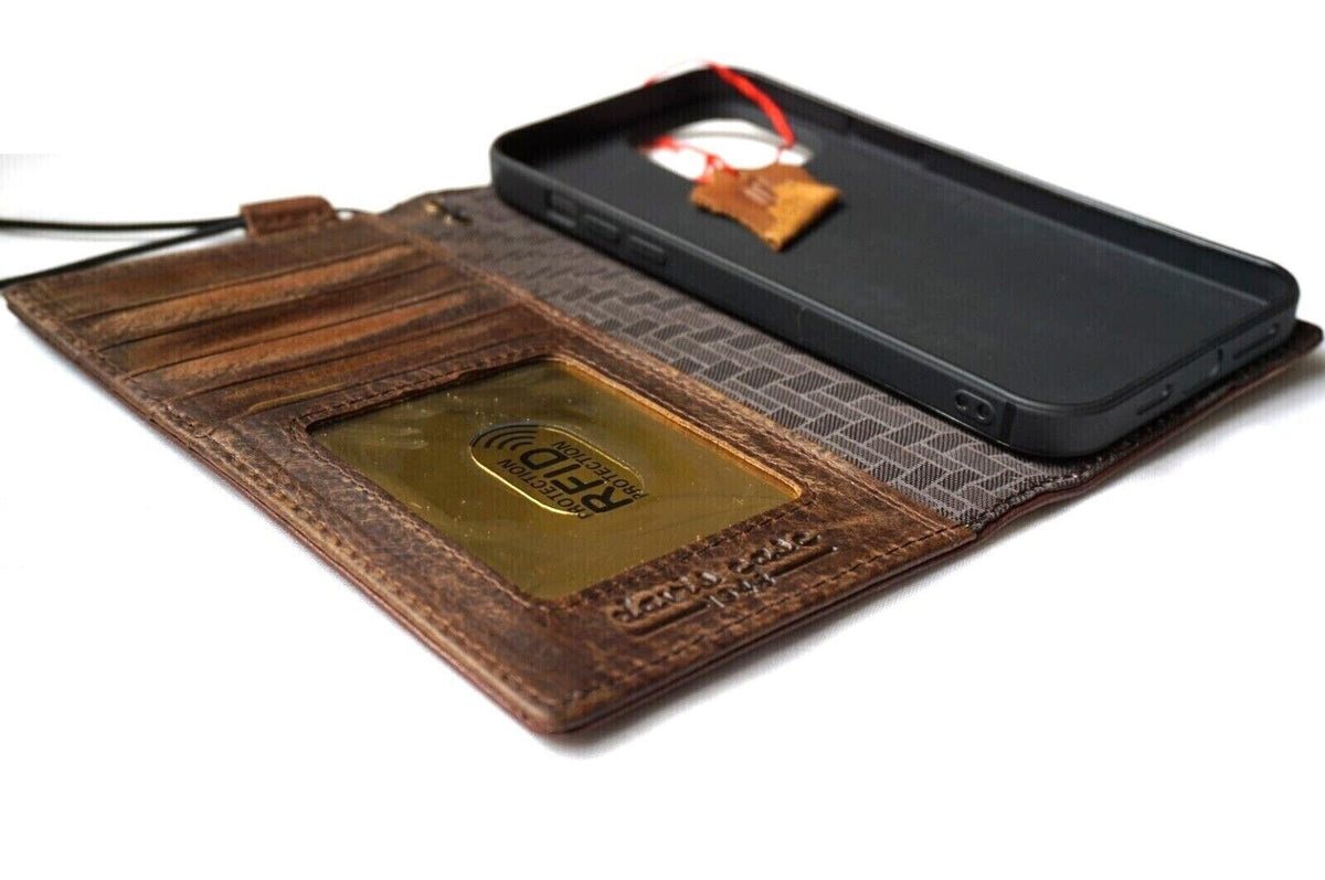 Handmade genuine leather phone case for iPhone and Air models with crocodile style, credit card slots, vintage design, and full grain finish.