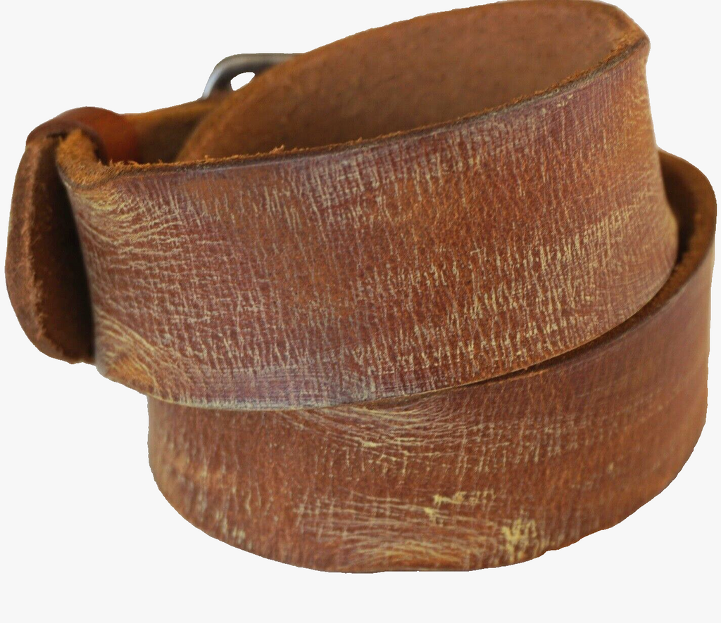 Genuine handmade full-thick leather belt for men and women, vintage retro style with free holes and distressed stone wash finish.