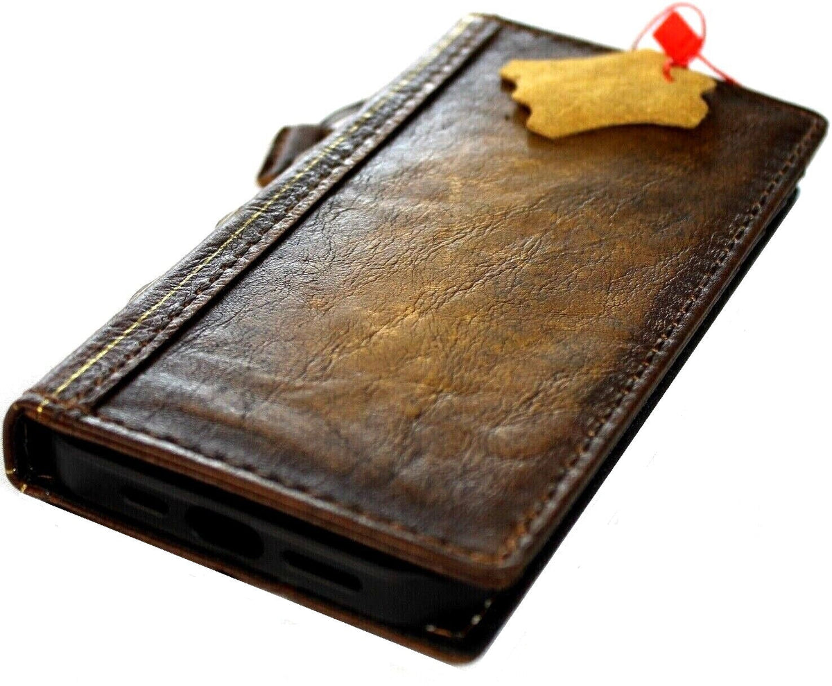 Handmade genuine leather phone case for Apple iPhone 12-16 Pro Max and SE, featuring Bible craft design and Ston Wash finish.