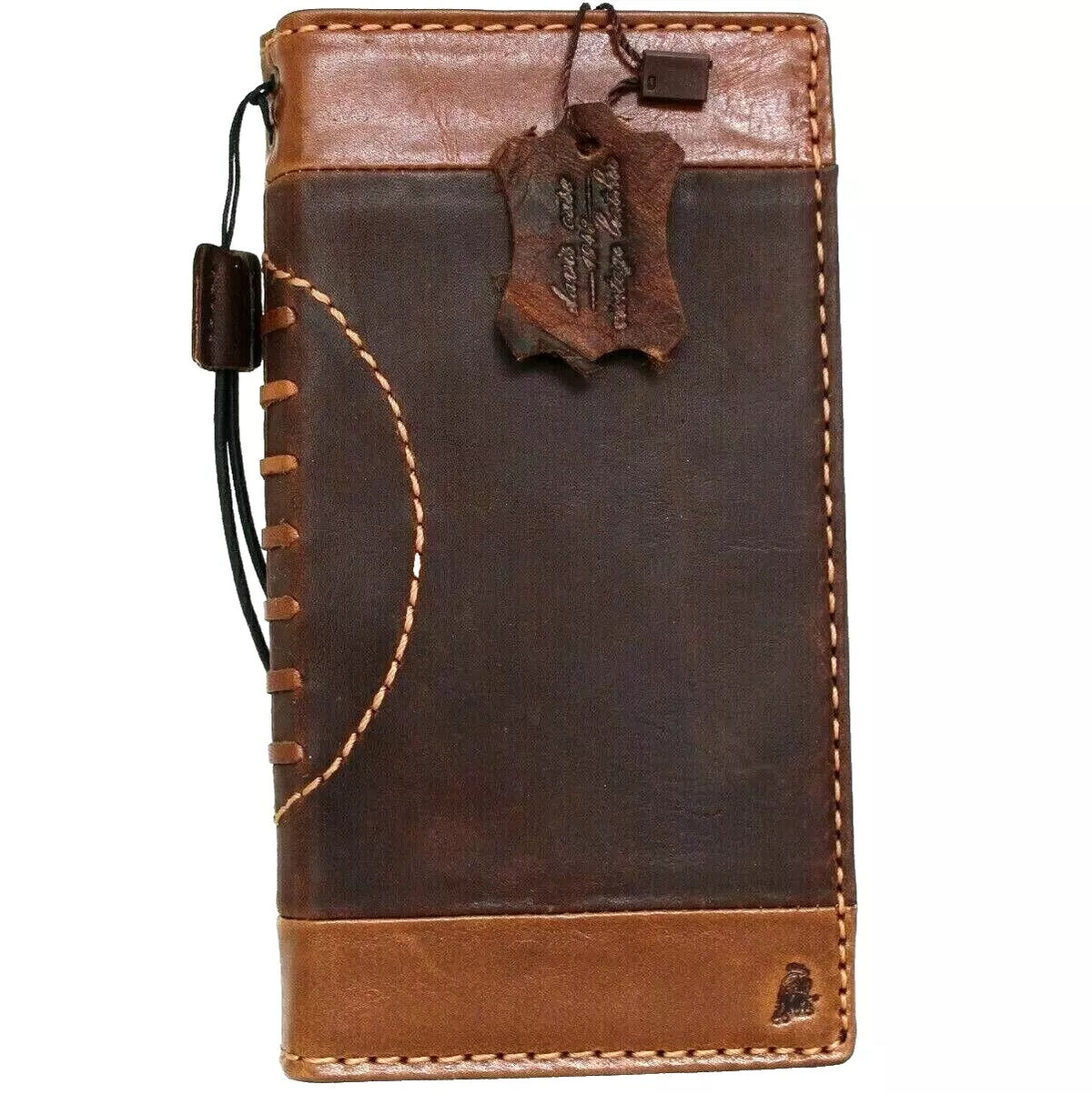 Handmade genuine leather phone case for iPhone 16, 12, 13, 14, 15 Pro Max, XS, SE, with mini football design and wallet features.
