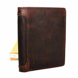 GENUINE VINTAGE full Leather wallet for Men 6 credit card slots 3 id windows Trifold handmade Tan slim Daviscase
