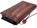Handmade genuine leather phone case for Galaxy S and Note series, featuring crocodile vintage design and wallet fold cover.