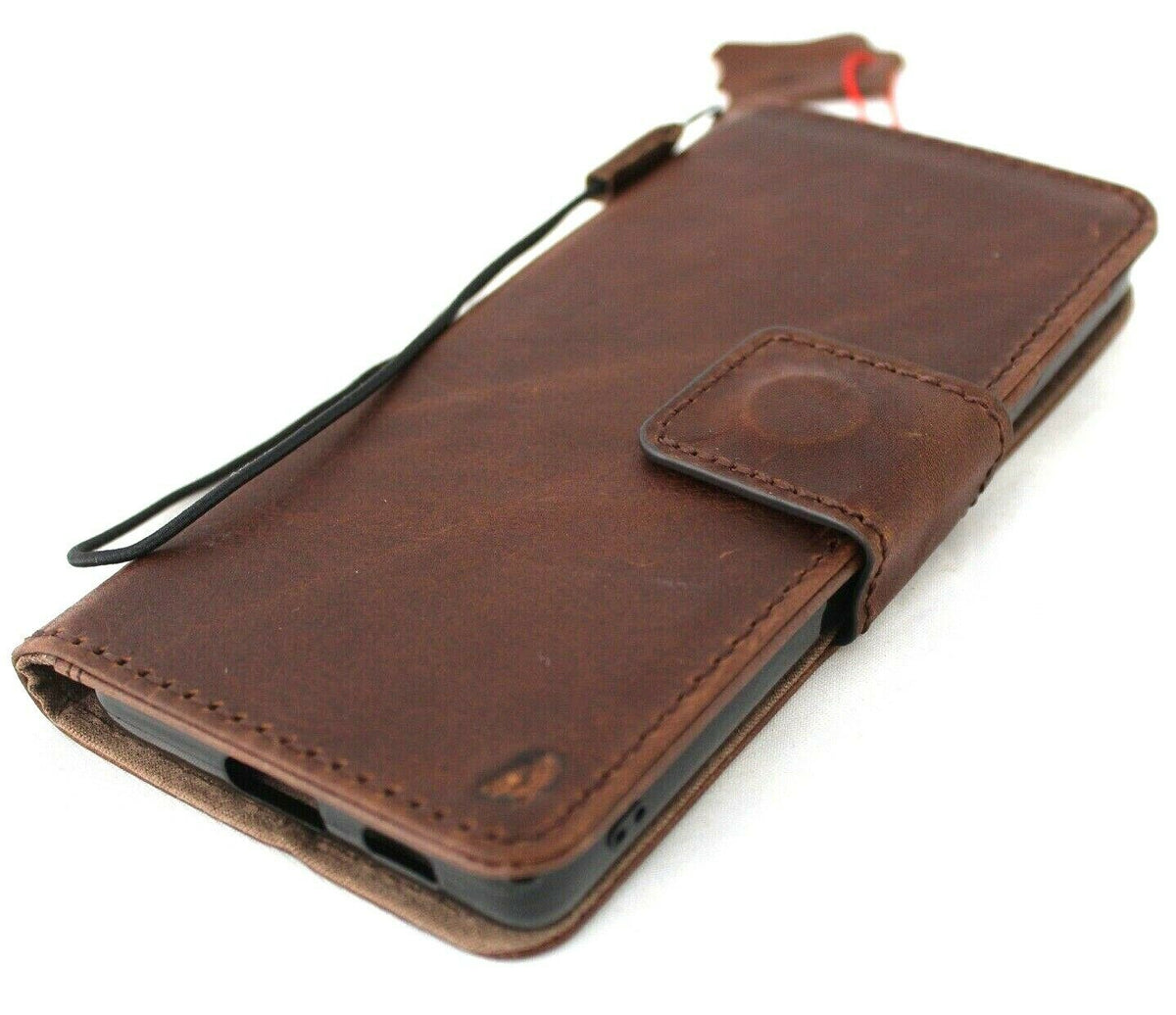 Handmade genuine leather phone case for Samsung Galaxy S22, S21, S20, S23, S24, S25 Ultra, FE, Note 25 Edge with magnetic wallet feature.