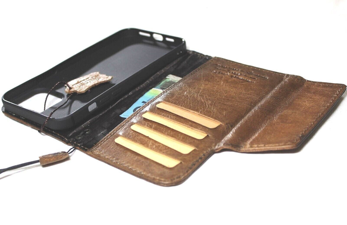 Handmade genuine leather phone case by DAVISCASE for iPhone 11-16 Pro Max, featuring a luxurious magnetic dog paw design.