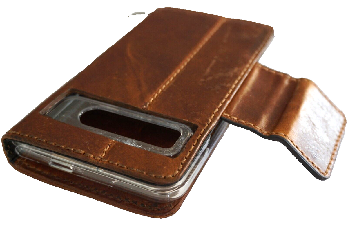 Genuine leather Google Pixel Fold case by DAVISCASE with wallet-style design, closure, and 5G wireless charging compatibility.