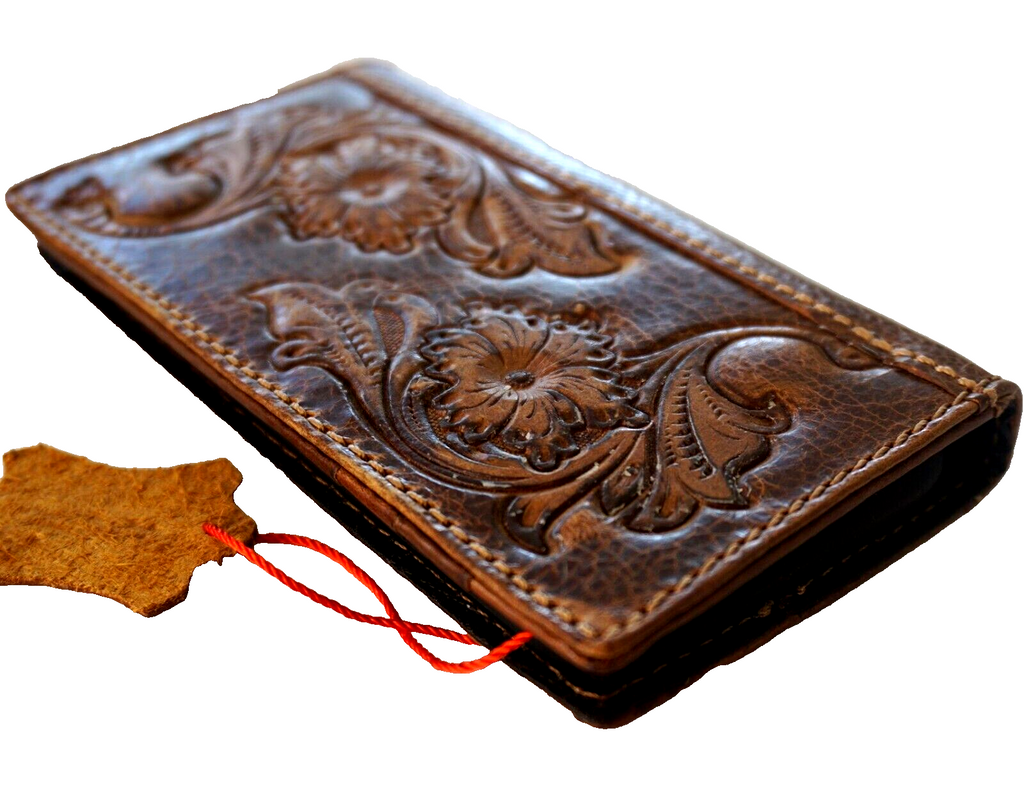 Handmade genuine leather phone case for iPhone 16, 14, 13, 12, 15 Pro Max, 8 Plus, SE, XS, with wallet and book cover design by DAVISCASE