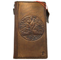 Handmade genuine leather phone case for Galaxy S series and Note models with vintage Tree of Life design and art wallet cover by DAVISCASE.