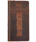 Handmade leather phone case with cross of Jesus design for iPhone 12-16 Pro Max, SE, and iPhone 8 Plus, featuring a Bible-themed cover.