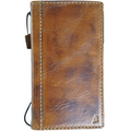 Handmade genuine leather phone case for iPhone 11-15 Pro Max, crafted by DAVISCASE in smoked shark-stone wash tan, with wallet style design.