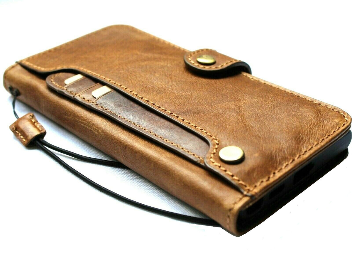 Handmade DAVISCASE genuine leather phone case with vintage tan cover for Galaxy A32, S21, Note Z Fold 3, plus 9-wallet book style.