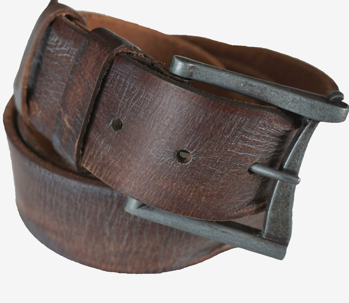 Handmade genuine full leather belt for men and women with vintage wash finish, classic retro style, available in multiple sizes.