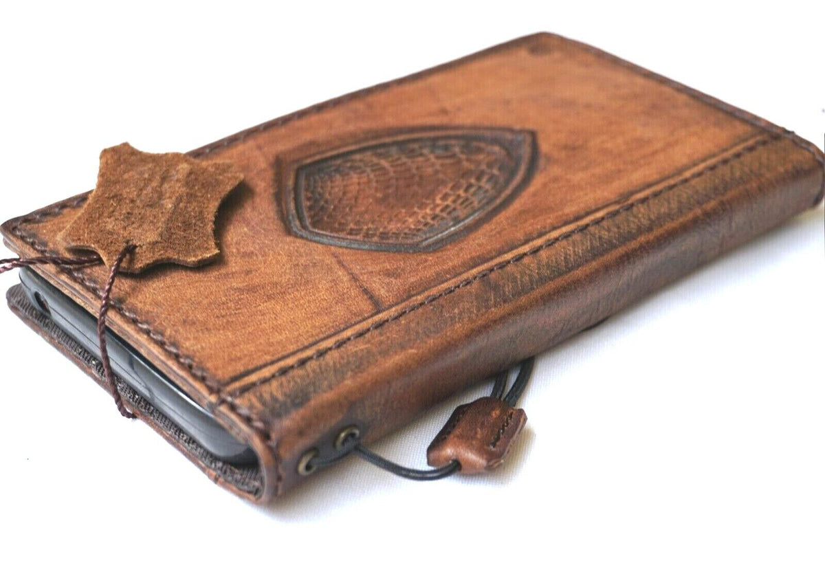 Handmade vintage leather phone case for Apple iPhone models 12 to 17 Pro Max by DAVISCASE, featuring a wallet and book-style design.