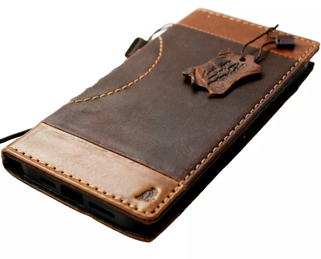 Vintage leather phone case for iPhone 12 Pro Max with book design, wallet features, credit card slots, by DAVISCASE.