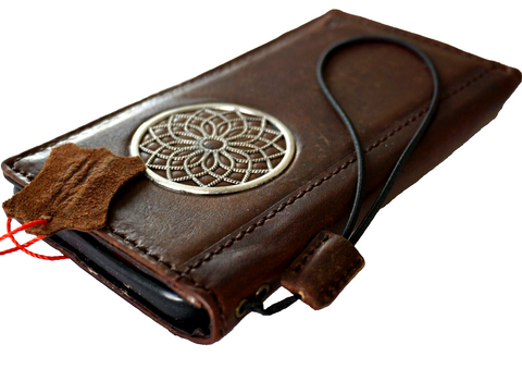 Genuine Leather Case For Apple iPhone 11 12 13 14 15 Pro Max 8 plus Crafts Jewel SE XS Wallet  Book Vintage Credit Card Slots Cover Wireless Full Grain luxury Mini Diy Adorned