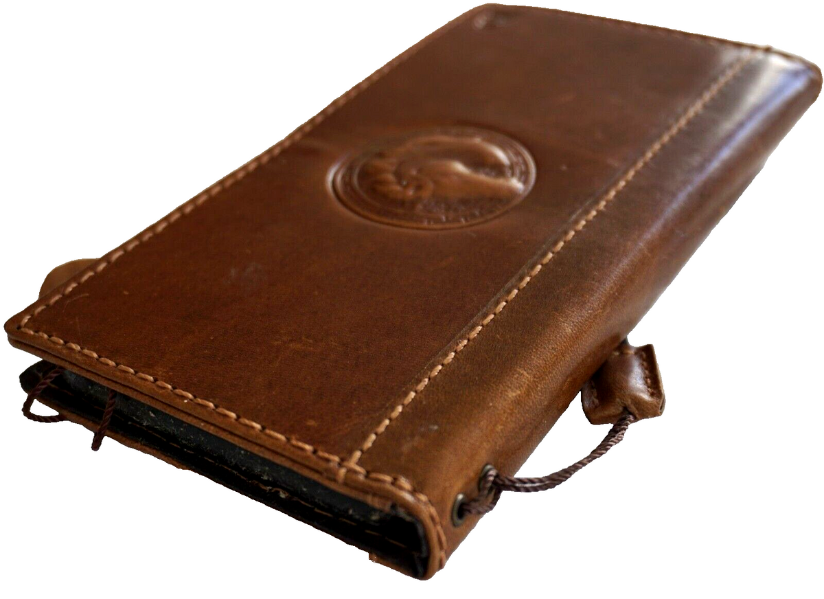 Handmade genuine leather phone case for iPhone 11 to 15 Pro Max, featuring vintage tan finish and built-in credit card slots by DAVISCASE.