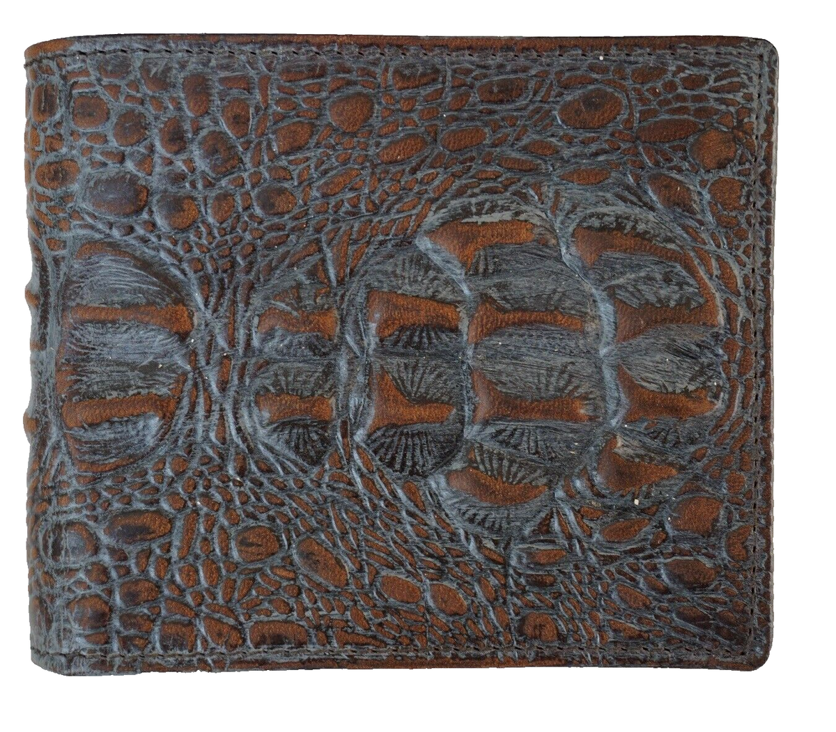 Men's genuine leather money clip wallet with crocodile embossing, coin pocket, and credit card slots, vintage style.