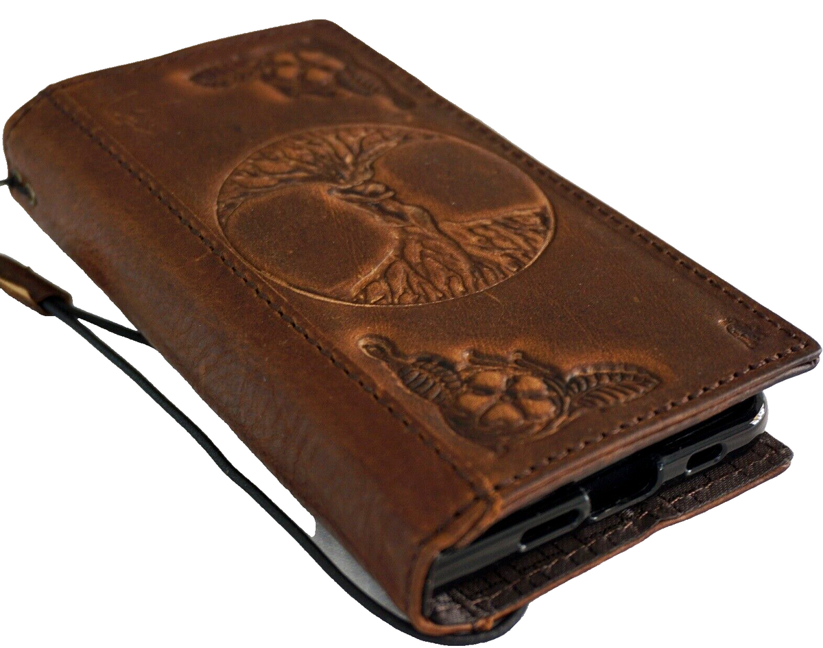 Genuine leather Google Pixel Fold case by DAVISCASE featuring Tree of Life design, wallet style with stand, compatible with 5G wireless charging