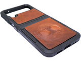 Étui en cuir véritable pour Galaxy Z Fold 3 4 5, portefeuille artistique, couverture rustique Vintage, sans fil, fait à la main, luxe, bricolage, Mini arbre de vie