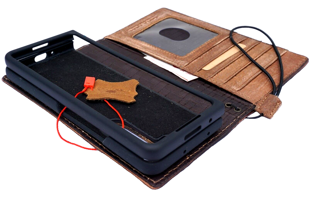 Handmade genuine leather phone case for Galaxy S24, S25 Ultra, and Z Fold 8 with wallet and vintage Bible book design by DAVISCASE