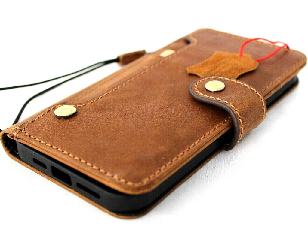 Genuine leather Google Pixel 7 Pro case by DAVISCASE with wallet design, button closure, retro stand, and wireless charging compatibility.