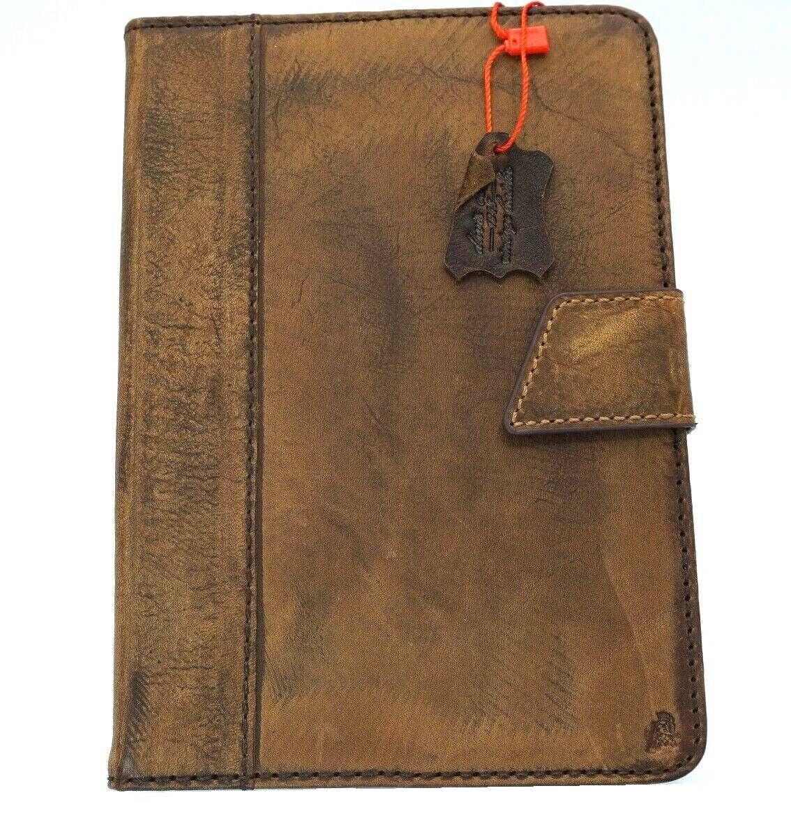 Handmade genuine leather iPad Mini 7-5 case by DAVISCASE with card slots, rubber bumper, and luxury finish for 2024 models.