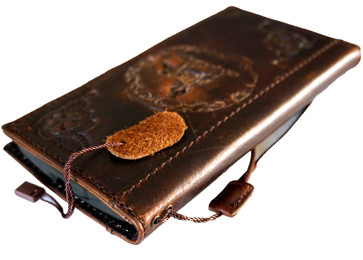Handmade genuine leather phone case for iPhone 11-16 Pro Max, vintage style with credit card slots, by DAVISCASE.