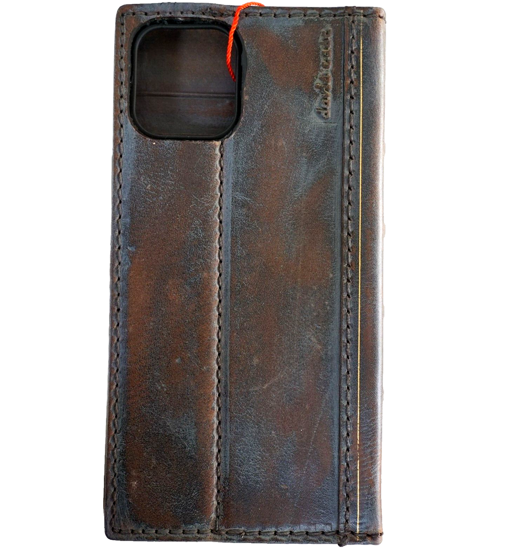 Genuine leather Google Pixel 7 Pro case by DAVISCASE with wallet design, retro look, blue-gray color, and stand feature.