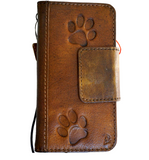 Genuine Leather Case For Apple iPhone 11 12 13 14 15 Pro Max 7 8 plus SE 2020 XS Wallet Book Vintage Style ID Window Credit Card Slots Cover Wireless Full Grain Davis luxury Mini Art Magnetic Diy  Dog Paw Magnetic