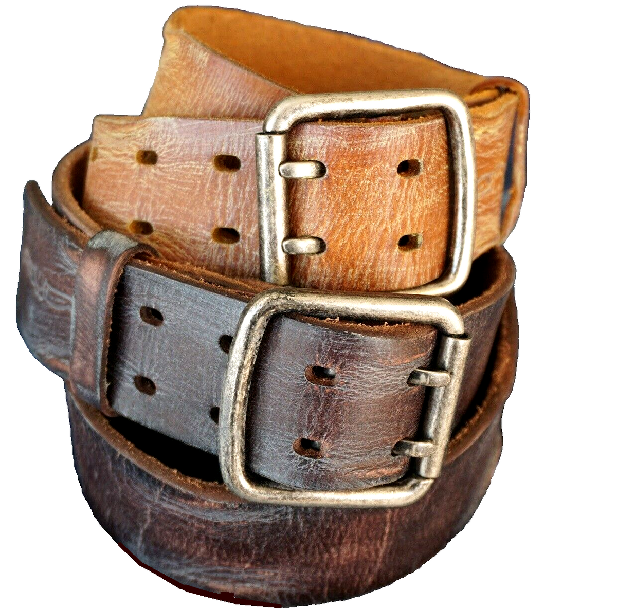 Genuine full leather handmade belt for men and women with vintage wash finish, classic style, double holes, available in multiple sizes.