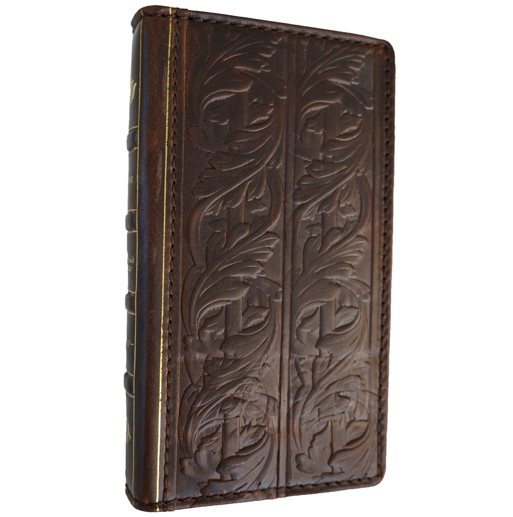 Handmade genuine leather phone case for Galaxy S24/S25 Edge, Z Fold 4/5/6, with wallet and vintage Bible book design by DAVISCASE.