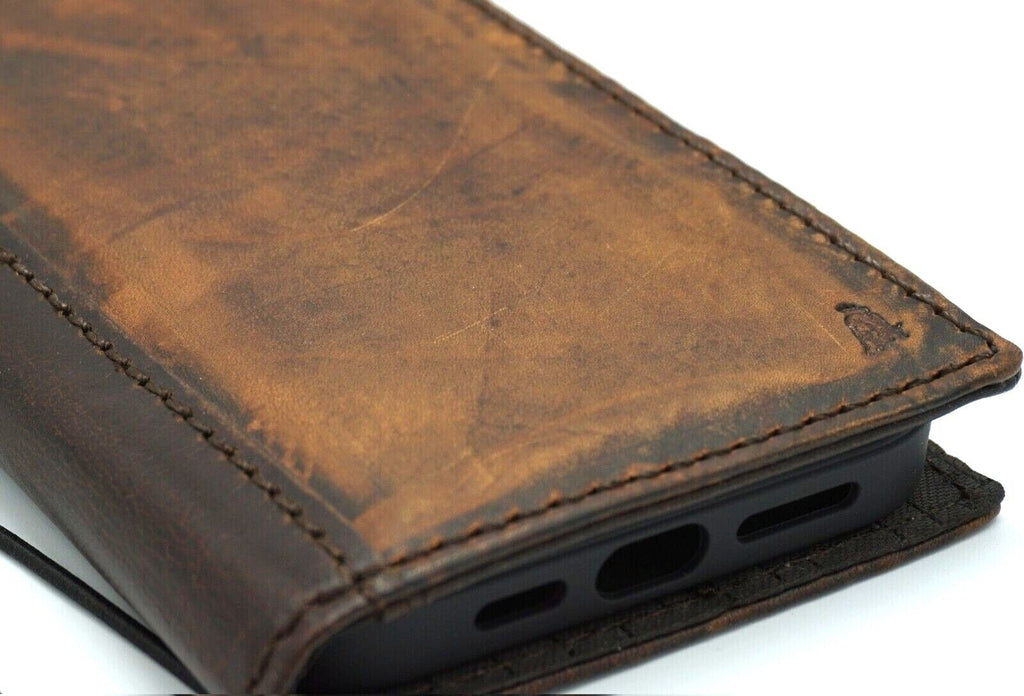 Genuine leather Google Pixel 7 Pro case by DAVISCASE, rustic book wallet style with stand, wireless charging compatible, retro design