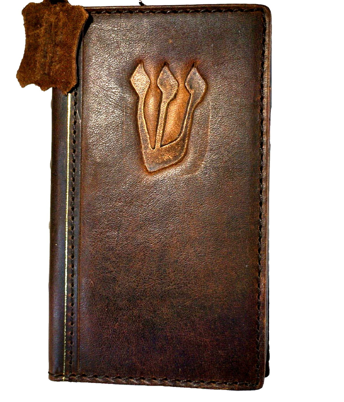 Handmade DAVISCASE genuine leather phone case for iPhone 11-15 Pro Max, vintage style with card slots and Jewish mezuzah cover.