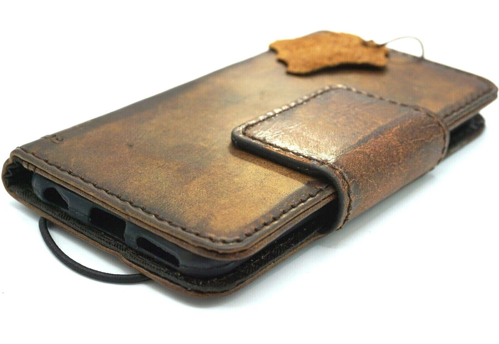 Handmade genuine leather phone case for Galaxy S21 to S26 and Note series, featuring a wallet, magnetic closure, and textured finish.